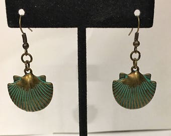 Antique Bronze, Patina, Turquoise, Shell, Dangle, Earrings