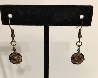 Leopard Skin, Jasper, Antique Bronze, Circle, Dangle, Earrings