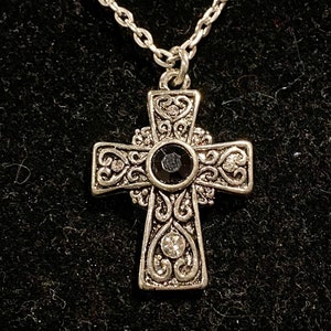 Silver, Black, Rhinestone, Filigree, Necklace
