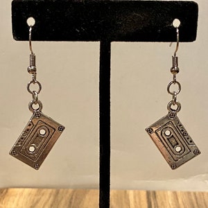 Silver, Cassette, Tape, Dangle, Earrings