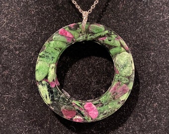 Ruby in Zoisite stone, handmade, resin, gemstone, pendant, necklace