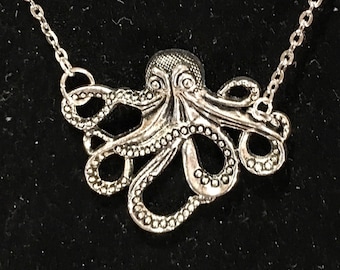 Silver, Octopus, Pendant, Necklace