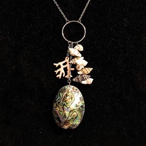 Silver, Abalone Shell, Seashell, Coral, Charm, Necklace