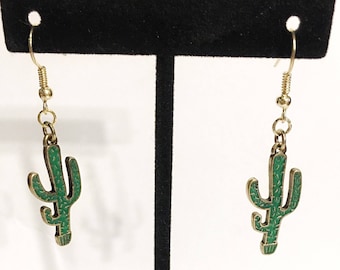 Gold, Cactus, Dangle, Earrings