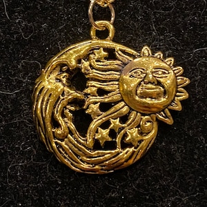 Gold, Sun, Moon, Pendant, Necklace