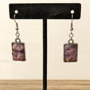 Pink Tourmaline, Amethyst, Silver, Rectangle, Dangle, Earrings