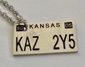 Kansas, Silver, License Plate, Supernatural, Necklace
