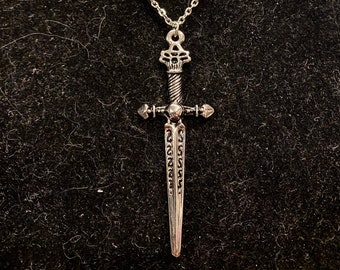 Viking, Sword, Black Handle, Silver, Pendant, Necklace