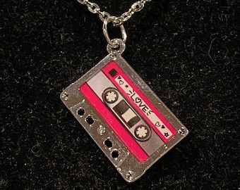Cassette tape, love mix, pendant, necklace