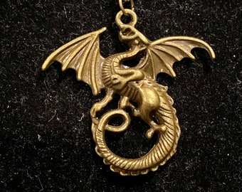 Antique Bronze, Dragon, Pendant, Necklace