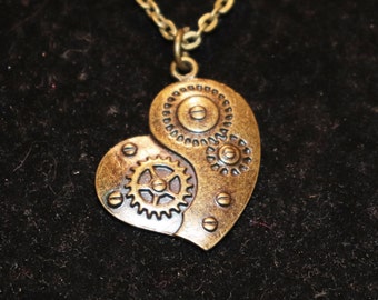 Steampunk, Heart, Gears, Pendant, Necklace