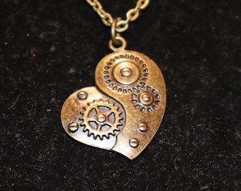 Steampunk, Heart, Gears, Pendant, Necklace