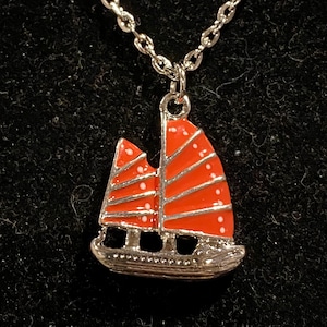 Rot, Silber, Segelboot, Anhänger, Halskette
