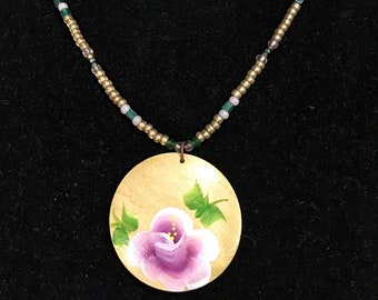 Antique Bronze, Green, Beaded, Hand Painted, Pendant, Necklace