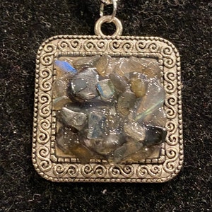 Labradorite, Hematite, Square, Pendant, Necklace