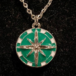 Green, White, Silver, Compass, Pendant, Necklace