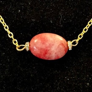 Cherry Quartz, Gold, Rhinestone, Pendant, Necklace
