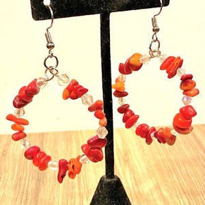 Red Bamboo Coral, Hoop, Dangle, Earrings
