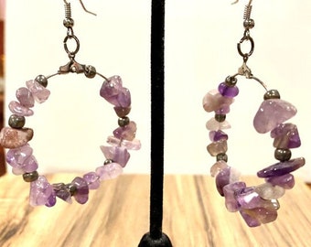 Amethyst, Circle, Dangle, Earrings