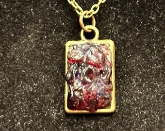 Garnet, Antique Bronze, Rectangle, Pendant, Necklace