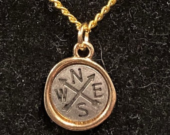 Gold, Silver, Compass, Pendant, Necklace