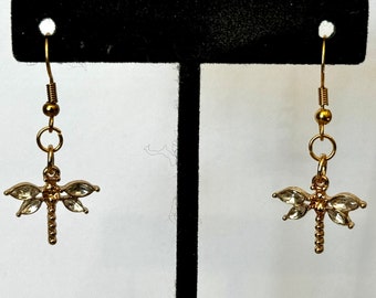 Oro, Libélula, Diamantes De Imitación, Cuelga, Pendientes