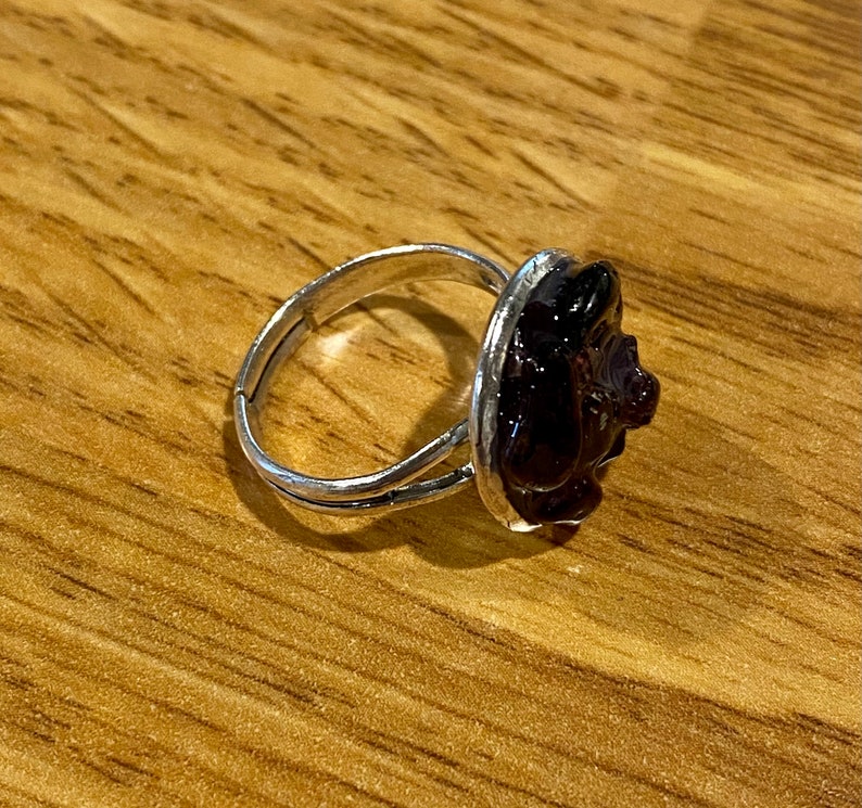 silver ring Garnet stone adjustable