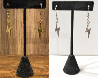 Lightning Bolt, Silver, Gold, Dangle, Drop, Earrings