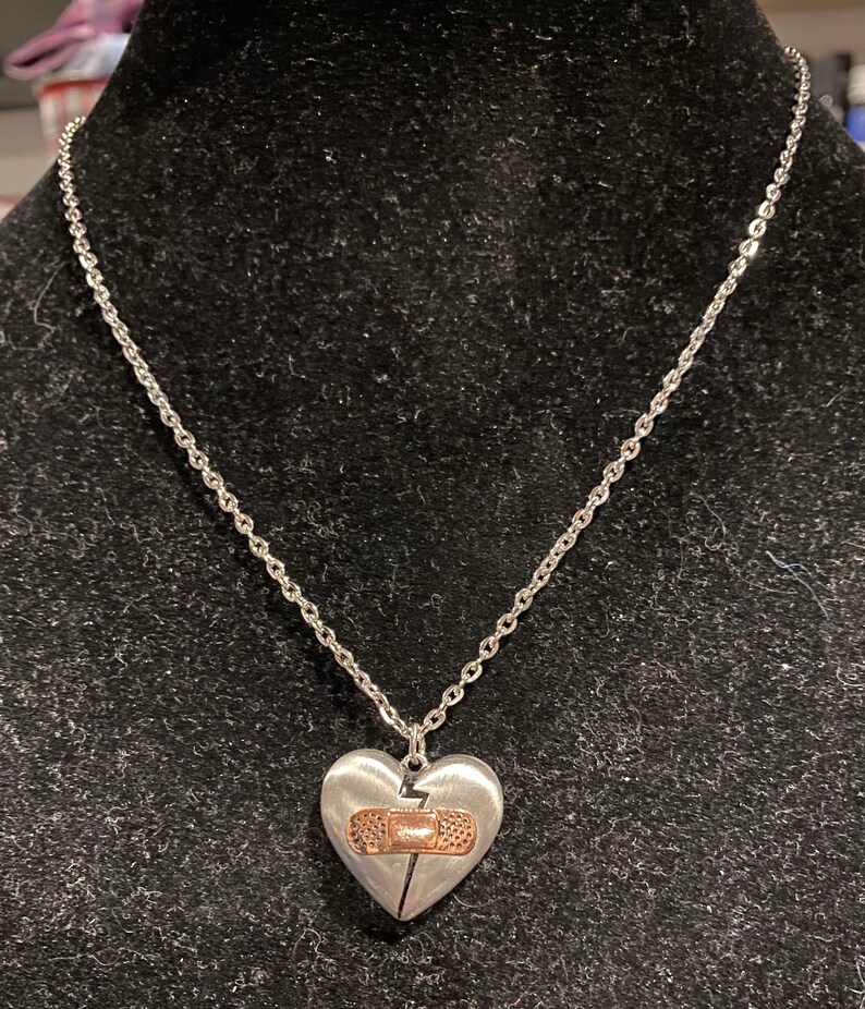 Broken heart bandaid necklace pendant