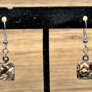 Silver, Leopard skin, Jasper, Square, Dangle, Earrings