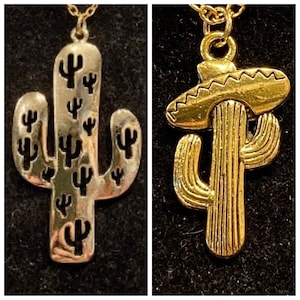 Gold, Cactus, Sombrero, Cactus In Cactus, Pendant, Necklace