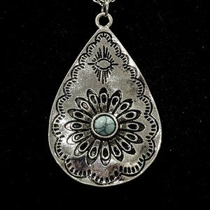 Silver, Turquoise, Teardrop, Big, Pendant, Necklace