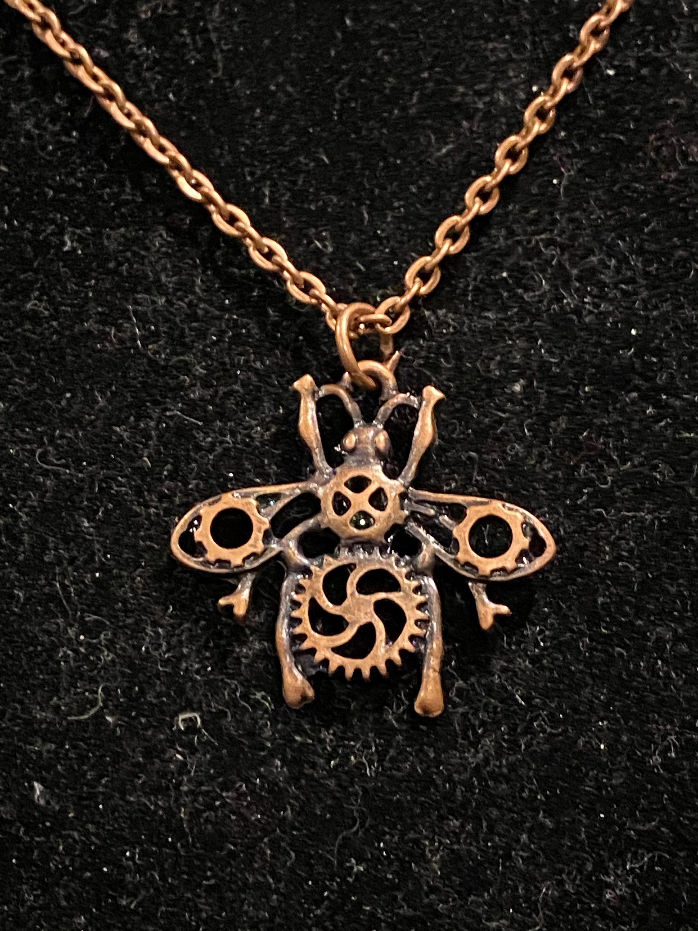 Steampunk, Copper, Bug, Bee, Fly, Pendant, Necklace