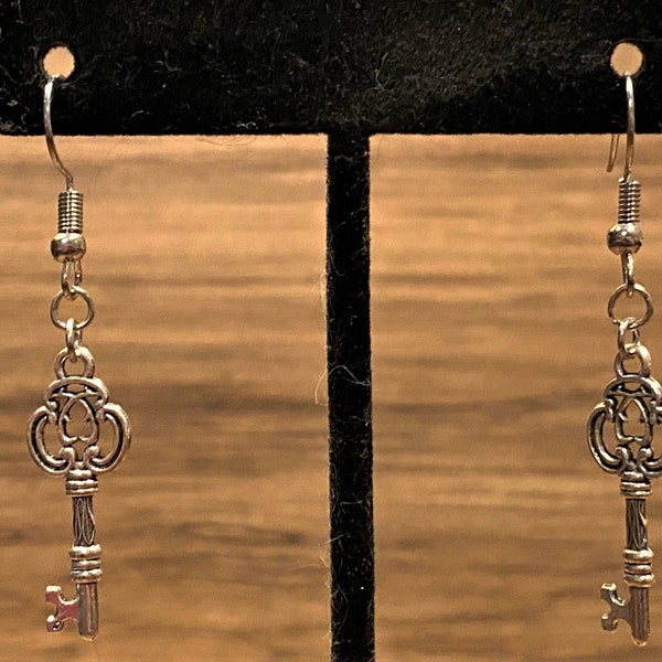 Silver, Fancy, Skeleton Key, Dangle, Earrings