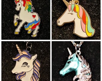 Gold, Silver, Black, Rainbow, Unicorn, Pendant, Necklace