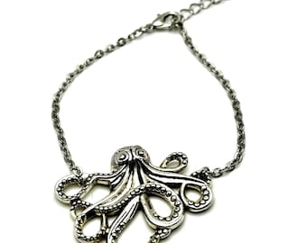 Silver, Octopus, Adjustable, Bracelet