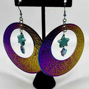 Large, Iridescent, Star, Rainbow, Dangle, Earrings