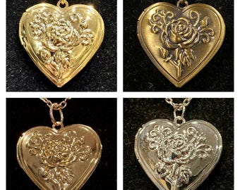 Rose, Antique Bronze, Silver, Rose Gold, Gold, Heart, Locket, Necklace