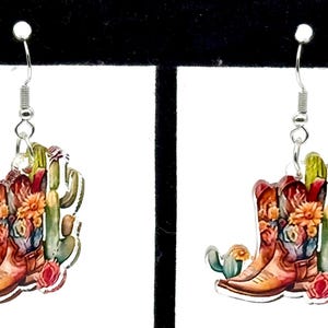 Stiefel, Cowgirl, Cowboy, Kaktus, Silber, Ohrringe