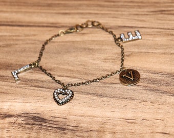 Antique Bronze, Love, Hearts, Charm Bracelet
