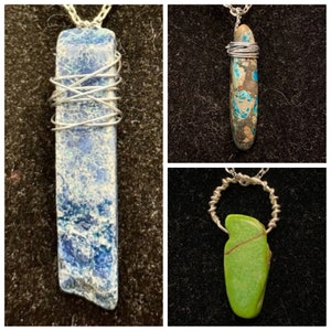 Blue, Green, Imperial Jasper, Wire Wrapped, Pendant, Necklace