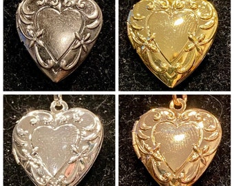 Silver, Bright Silver, Rose Gold, Gold,  Heart, 1 Inch, Locket, Necklace