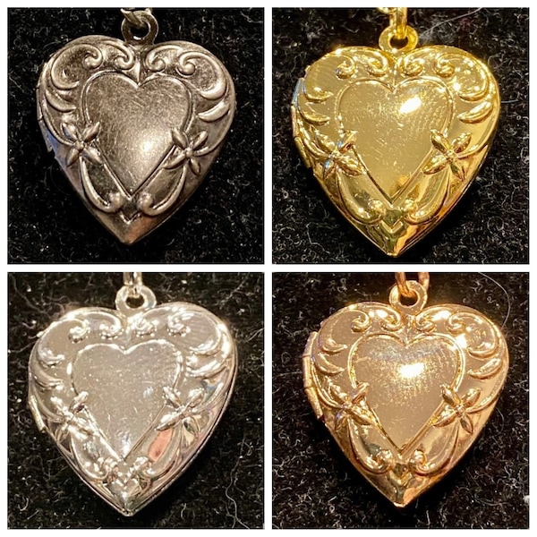 Silver, Bright Silver, Rose Gold, Gold,  Heart, 1 Inch, Locket, Necklace