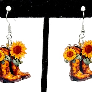 Stiefel, Sonnenblume, Silber, Anhänger, Ohrringe