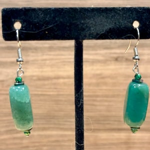 Green Aventurine, Rectangle, Dangle, Earrings