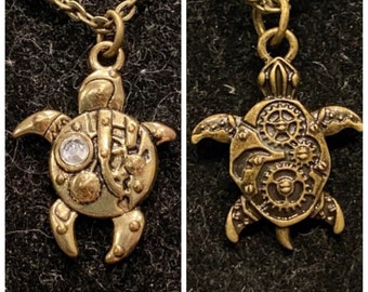 Antike Bronze, Steampunk, Schildkröte, Anhänger, Halskette