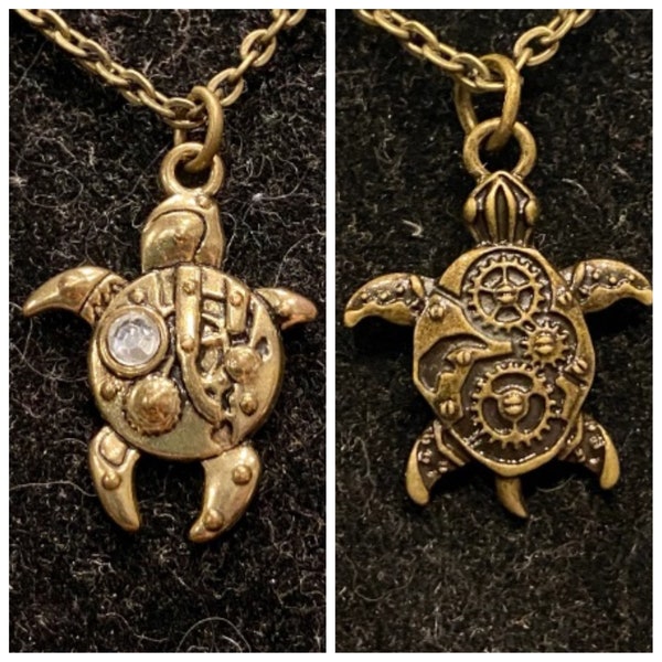 Antique Bronze, Steampunk, Turtle, Pendant, Necklace