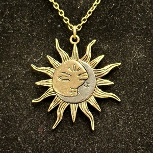 Silber, antike Bronze, Sonne, Mond, Anhänger, Halskette