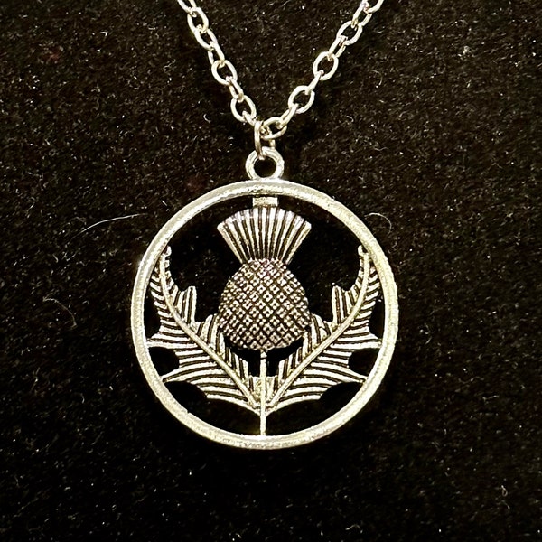 Scottish, Thistle, Silver, Round, Pendant, Necklace