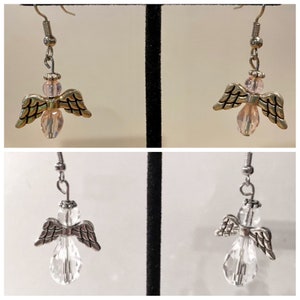 Pink, Clear, Handmade, Angel, Earings
